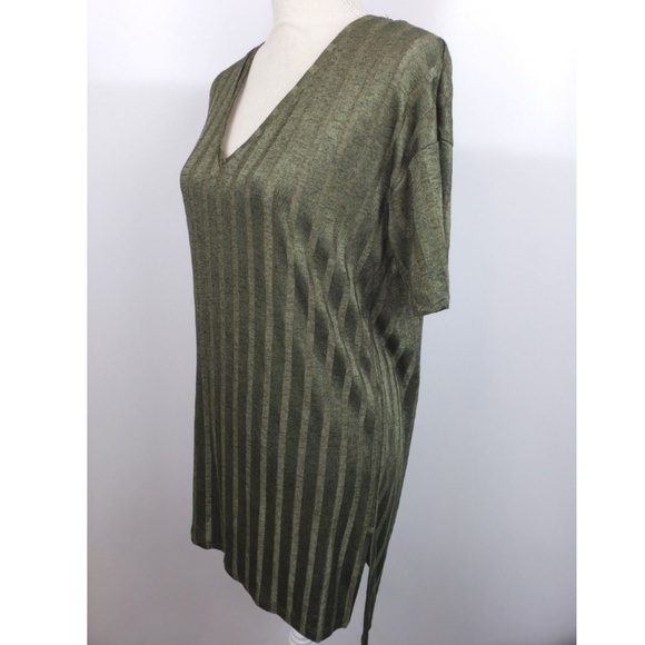 Zara Dress Green See Through Striped Loose Fit - Picture 2 of 5